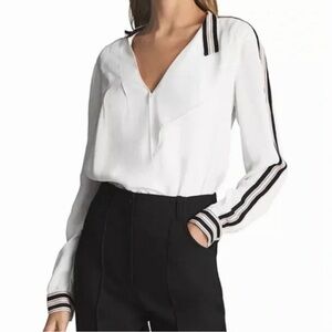 Women's White and Black Long Sleeve Top